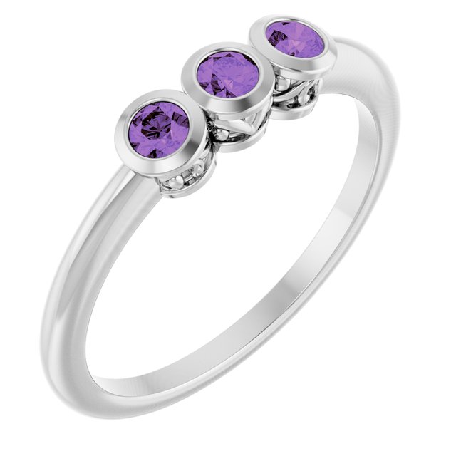 Sterling Silver Natural Amethyst Three-Stone Ring